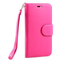 iPhone 6 Plus 5.5 Folio Flip Leather Wallet Case with Strap (Hot Pink)